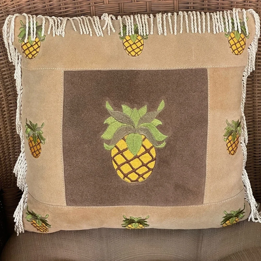 Dojanti leather and embroidered pineapple pillow welcome pineapple lovely
